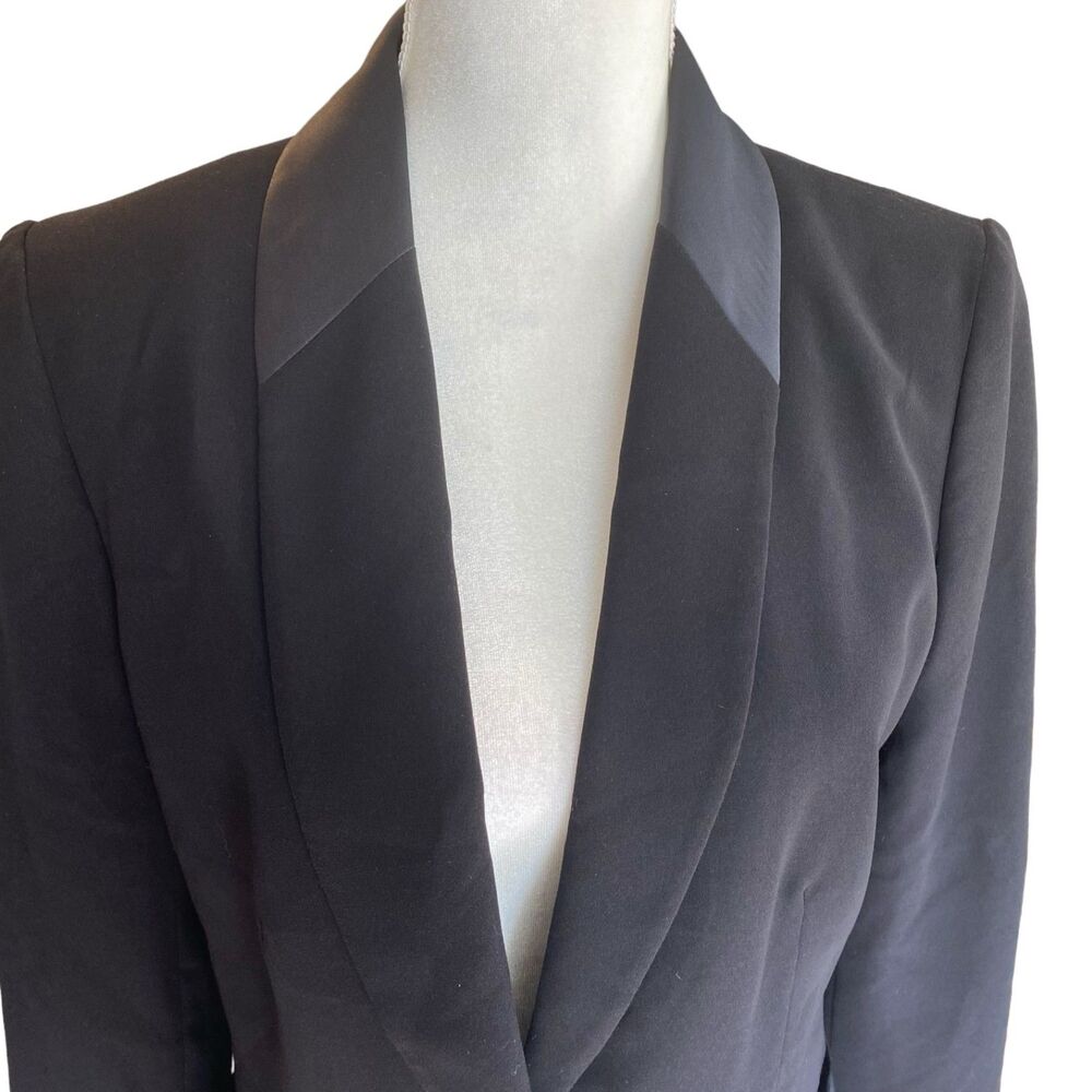 CALVIN KLEIN Black Tuxedo Evening One Button Satin Detail Blazer Size 8